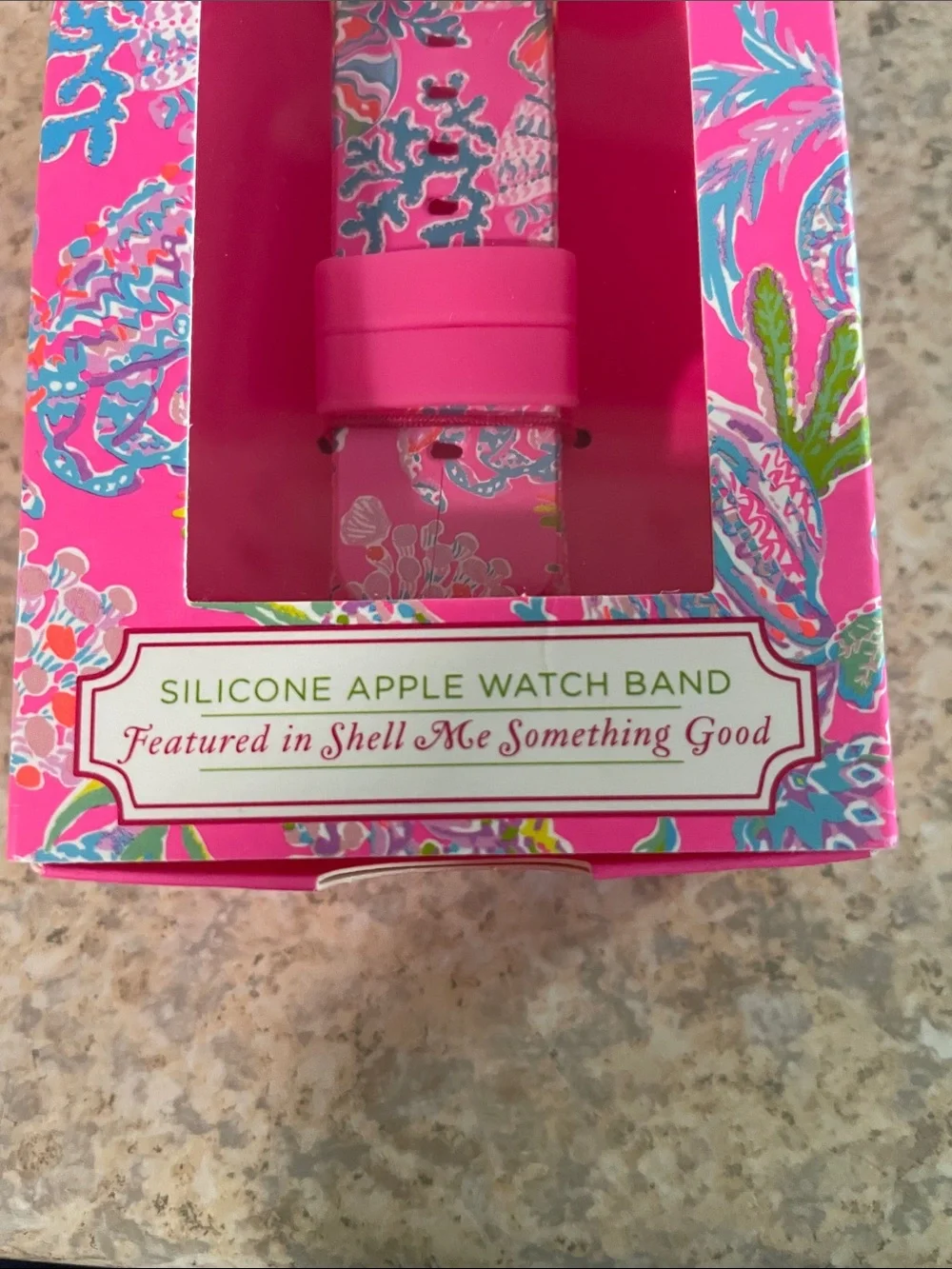 Lilly Pulitzer Pink Multicolor Silicone Apple Watch Band with Gold Buckle